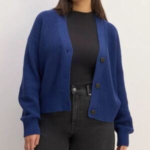 Everlane The Boxy Cardigan Organic Cotton In Bellwater Blue Women's S Chunky